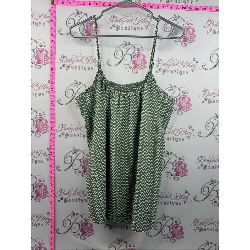 Farwest tank top blue aqua Olive Green Zigzag Spaghetti Strap Top smocked